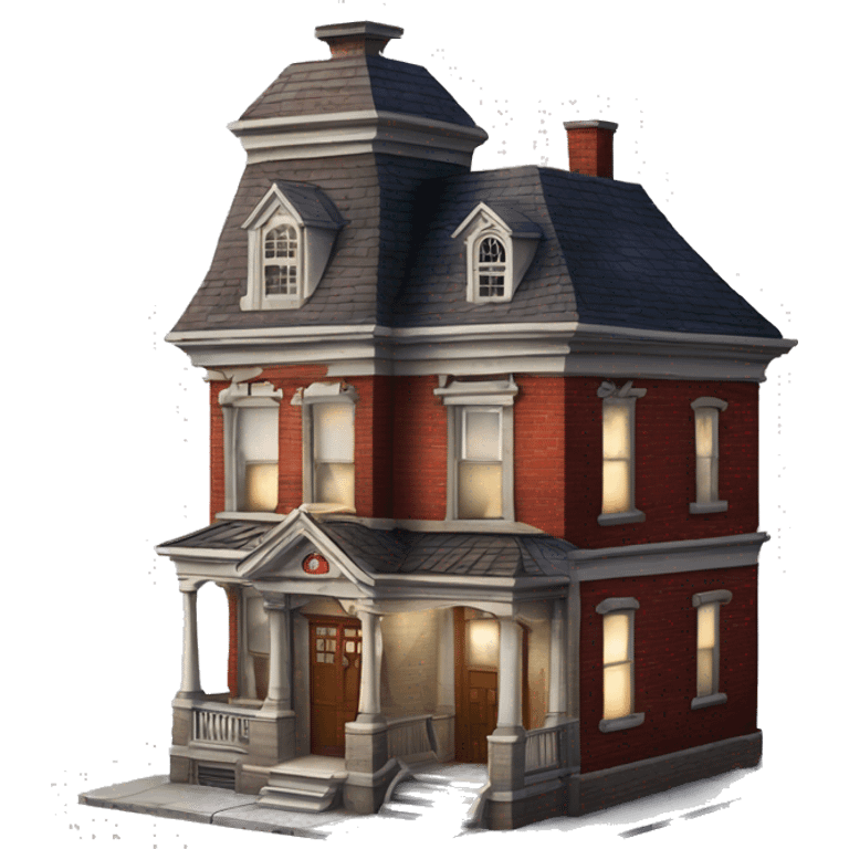 Very old dilapidated Apartment building shaped like the Ghost Busters Firehouse with solar lights and decorative and detailed interior design  emoji