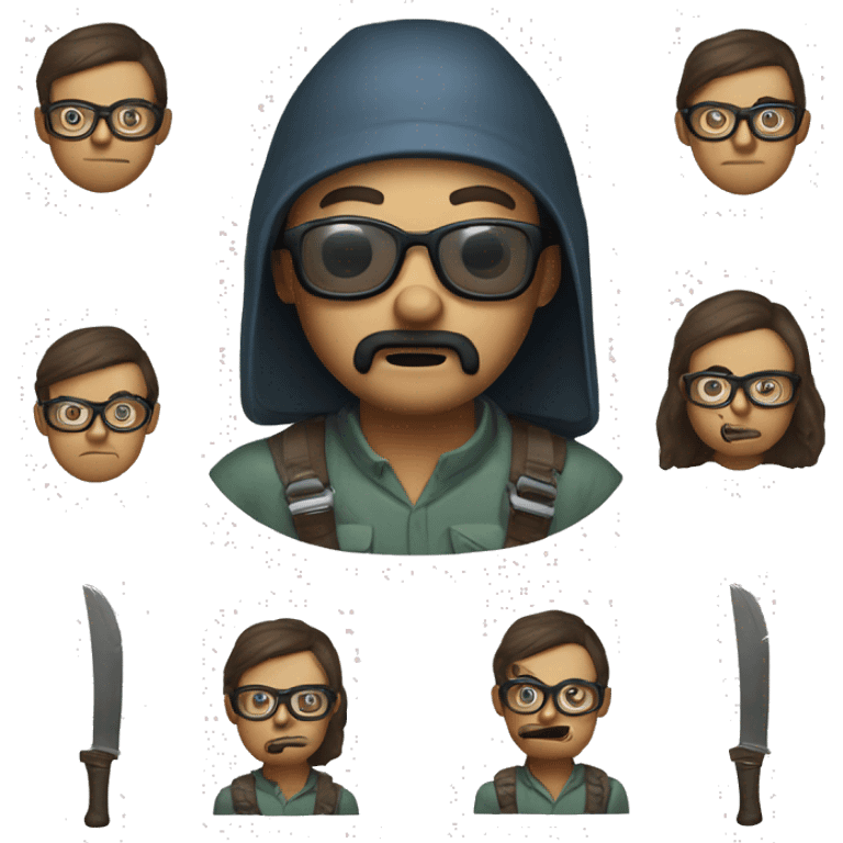 explorer, aggressive machete, rounded glasses emoji