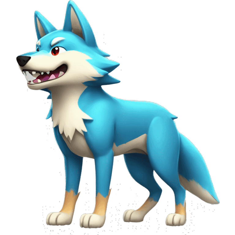 Shiny Colorful Wolf-Pokémon with a shark tail and a shark fin on back Full Body emoji