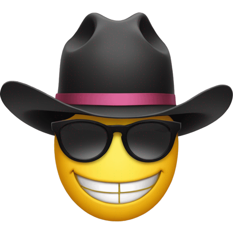 Rose tinted glasses with black cowboy hat and smiley face  emoji