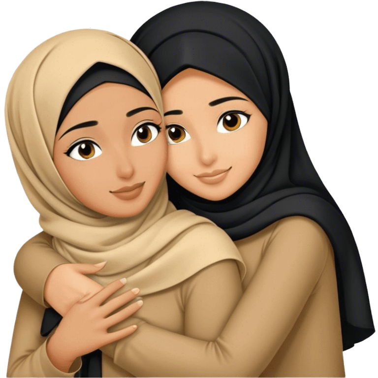 hijabi girl and best friends with black hair hugging emoji