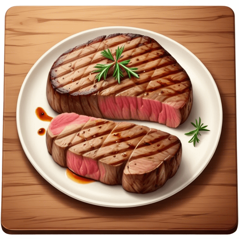 Cinematic thick-cut scotch fillet steak, perfectly seared with grill marks, a grilled center, rich and savory, warm glow, sizzling and mouthwatering, highly detailed and appetizing. emoji