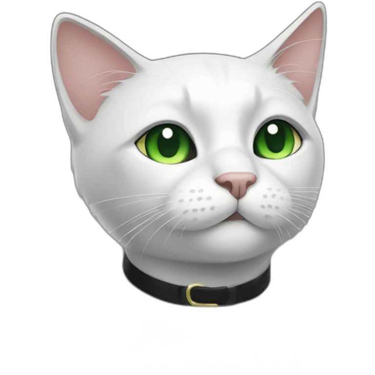 A black cat with green eyes with a white mustache, a white stripe on its nose, a full-length white breast and white paws emoji