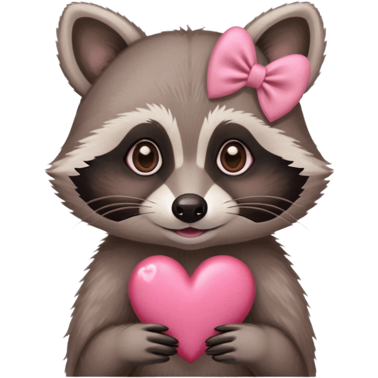 Loving raccoon with heart eyes and pink bow on head  emoji