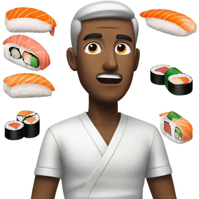 Guy drooling over sushi emoji