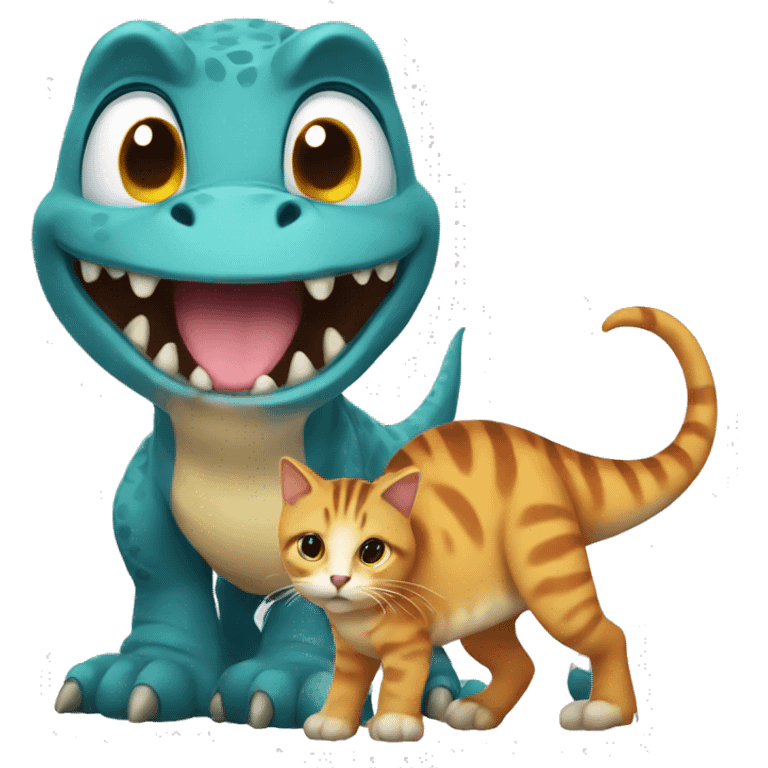 Dino with cat cute emoji