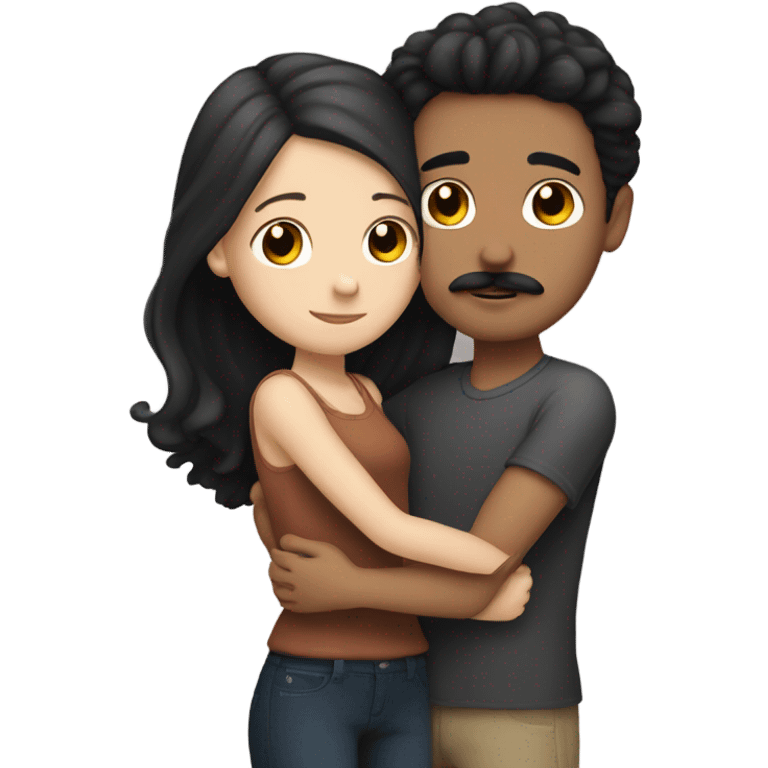 White boy with black hair and mustache hugging white girl with brunette hair emoji