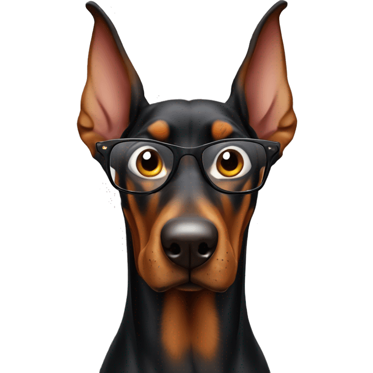 a very crazy and cheerful doberman with glasses winks with one eye emoji