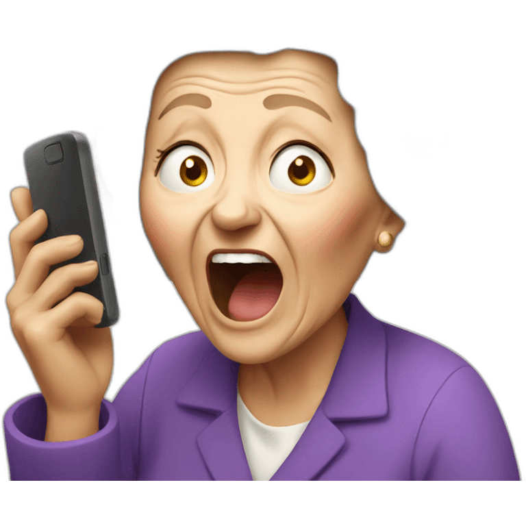 old lady screaming over phone emoji