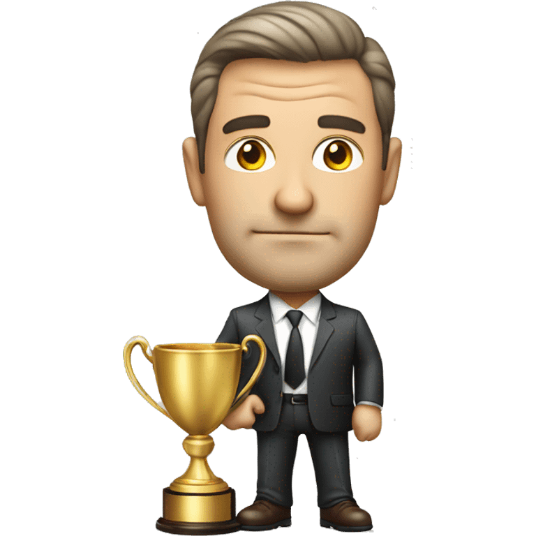 Photorealistic serious businessman with trophy in his hand emoji