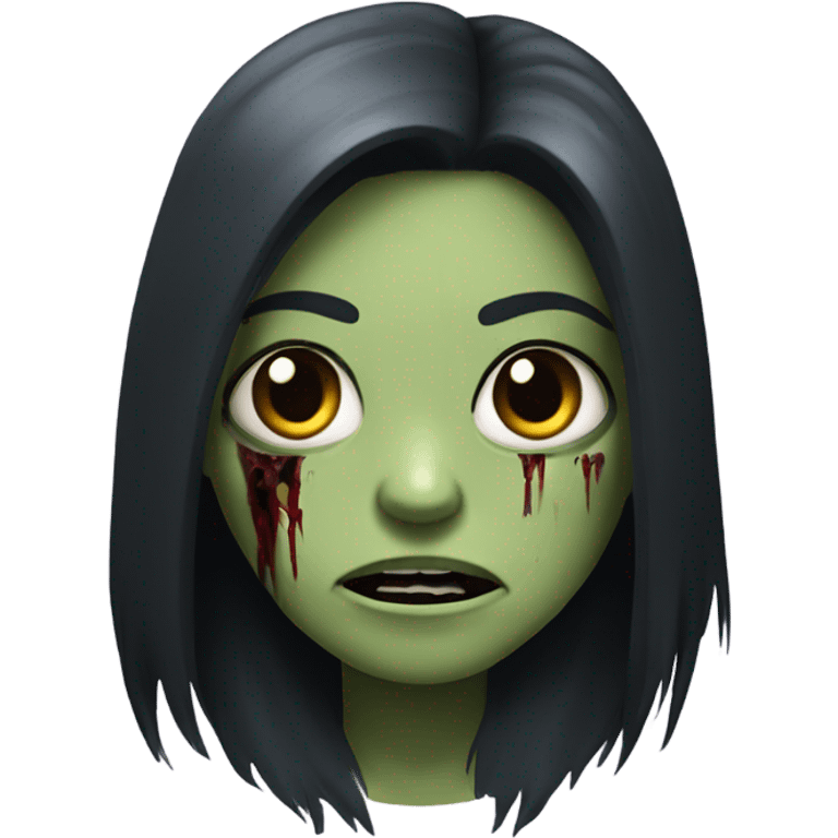 girl zombie with black long hair with teeth and serious face  emoji