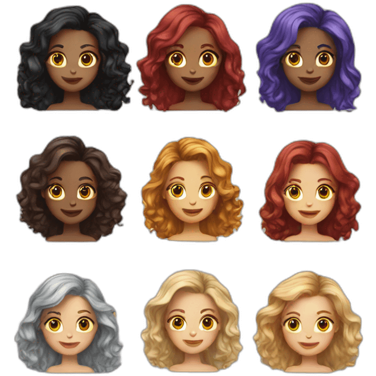 9girls with different hair color emoji