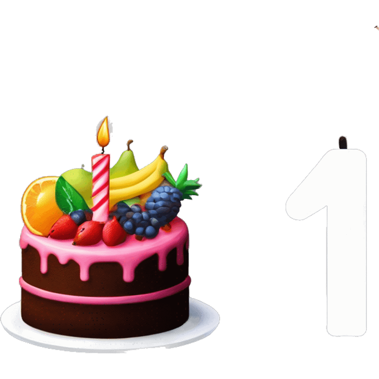 '1', '0' birthday candle on fruits cake emoji