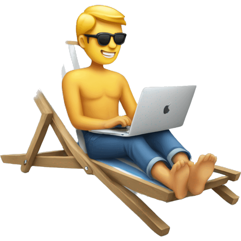 man working with a macbook pro on a deckchair emoji