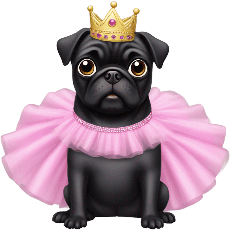 Black pug as a princess in pink tutu dress emoji