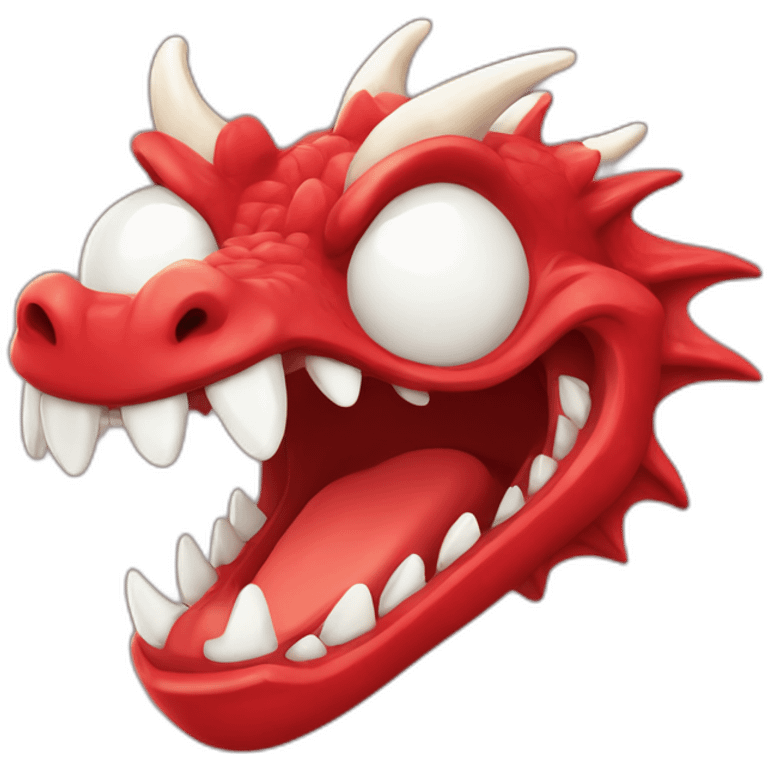 Crazy funny red dragon head with human white teeth and beautiful smile emoji