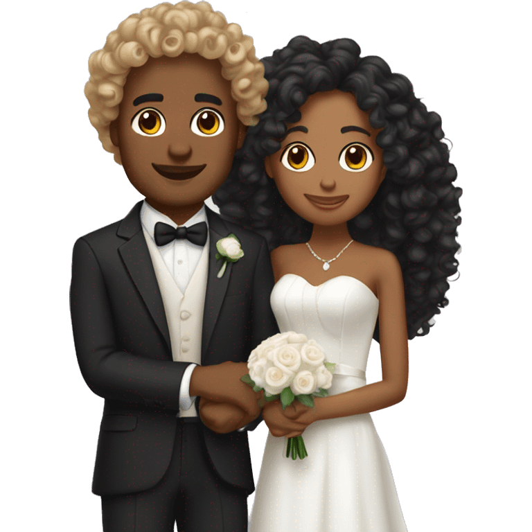 two people getting married curly hair tan skin emoji