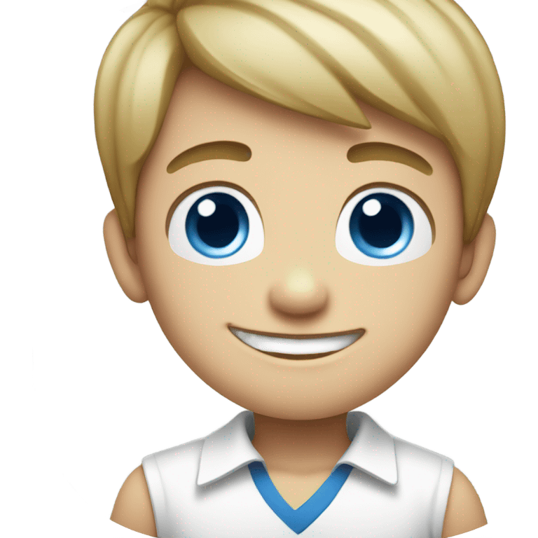 smiling boy in white shirt with blue eyes back side emoji