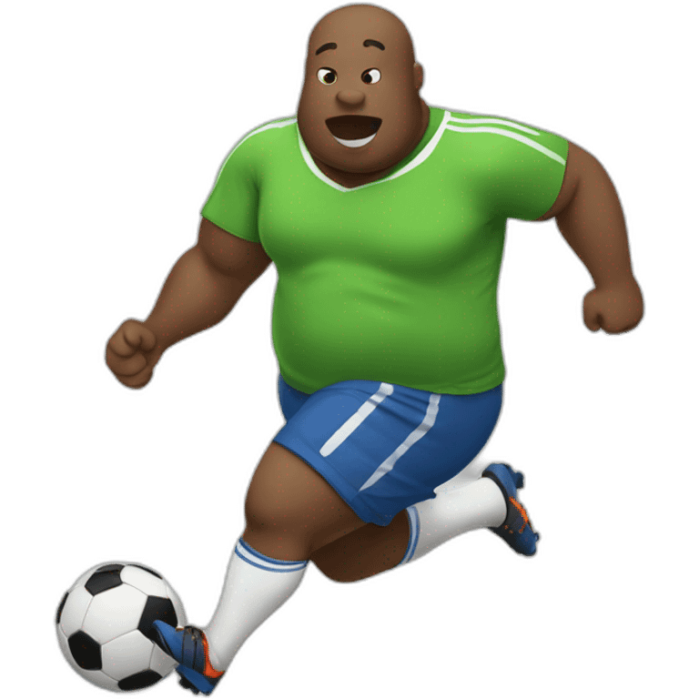 fat soccer player running and kicking with hippo face emoji