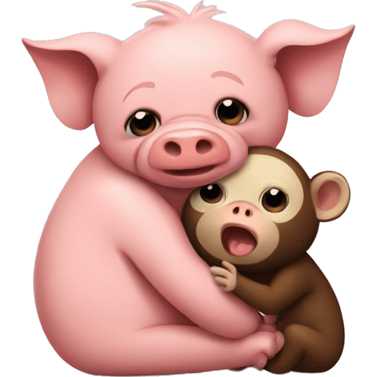 Pig and monkey cuddling emoji