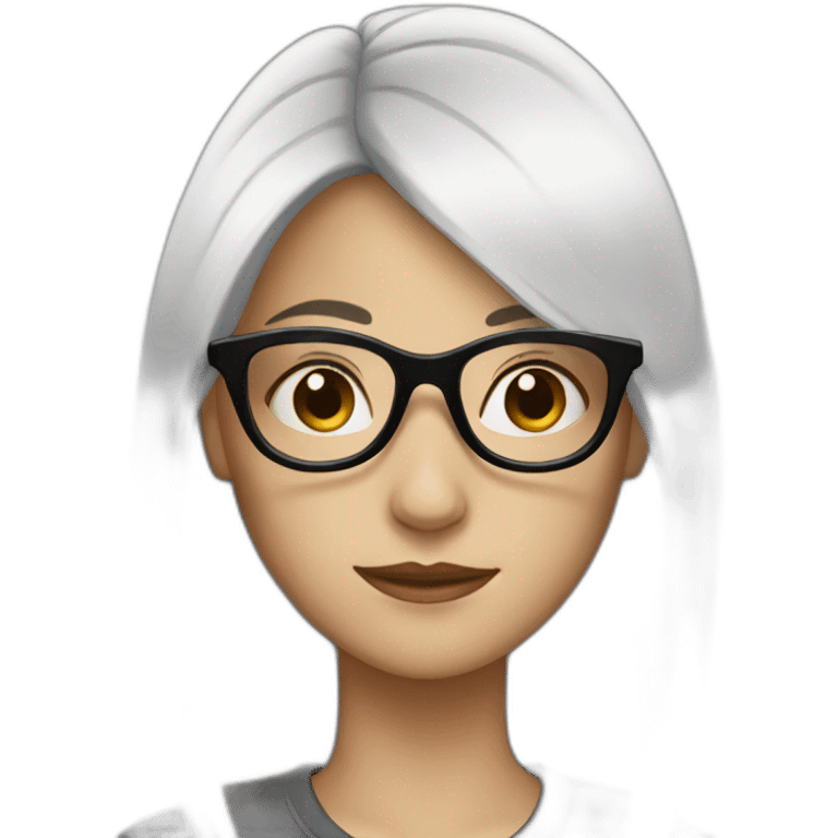 female, white, long black hair, with glasses emoji