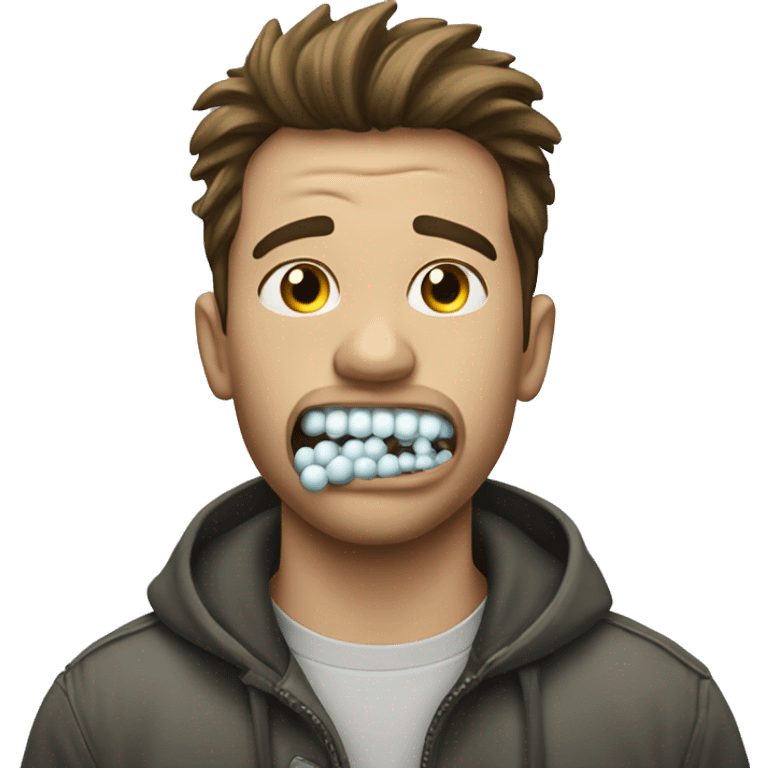 Person who looks bad with a chewing gum in his mouth that bursts emoji