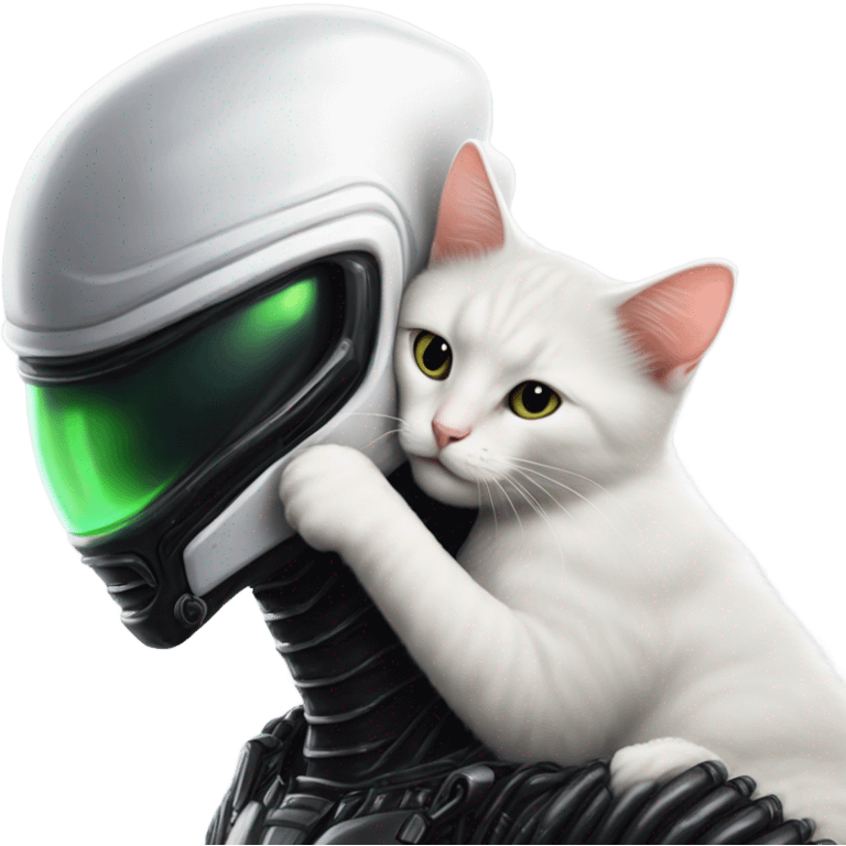 Xenomorph hugs a white cat emoji