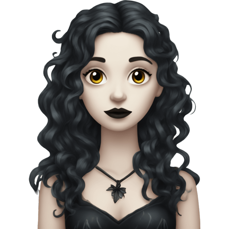 goth forest fairy, pale skin, dark wavy hair emoji