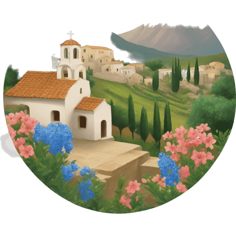 Greek countryside with florals emoji