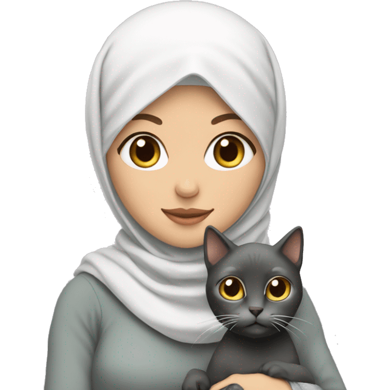 white pretty woman with hijab holding a cat emoji