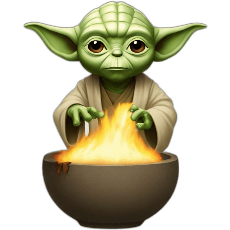 Yoda making fire with the force emoji