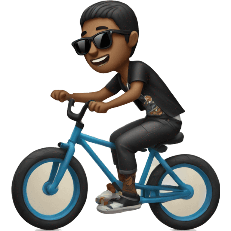 boy with tattoos and sunglasses riding a bike emoji