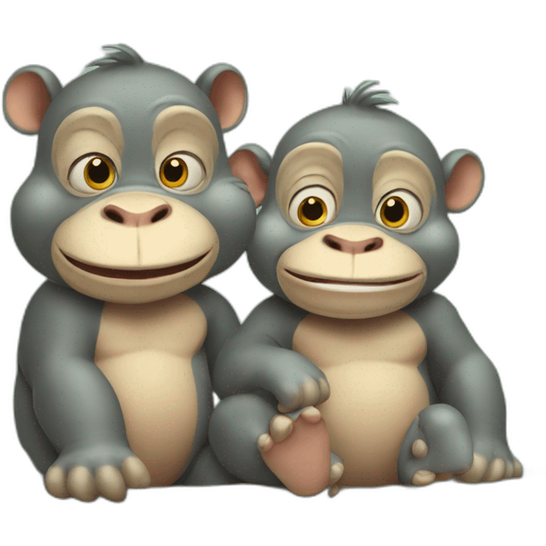 2 monkeys 1 hippopotamus emoji