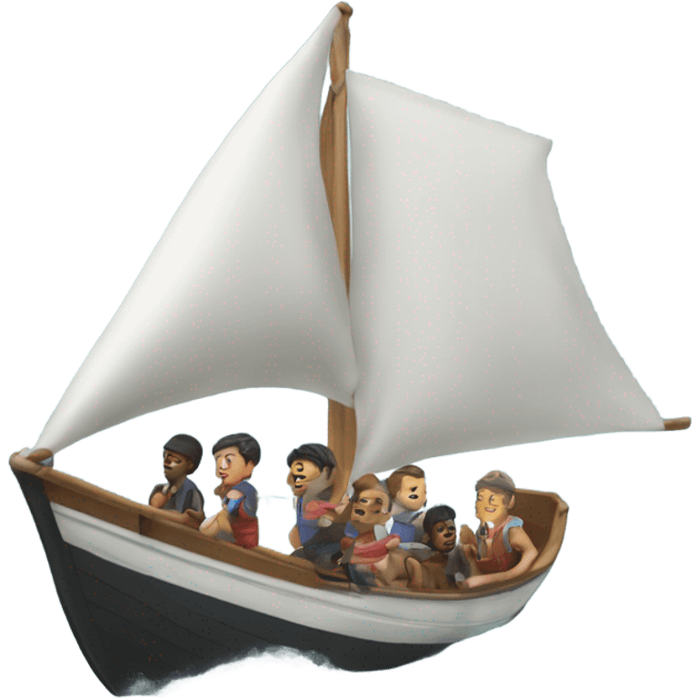 A boat sailing, whose name is Pelotari, carries many people and there are many waves￼ emoji