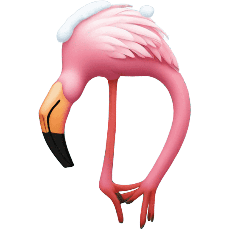 Flamingo wearing a tube and snow emoji