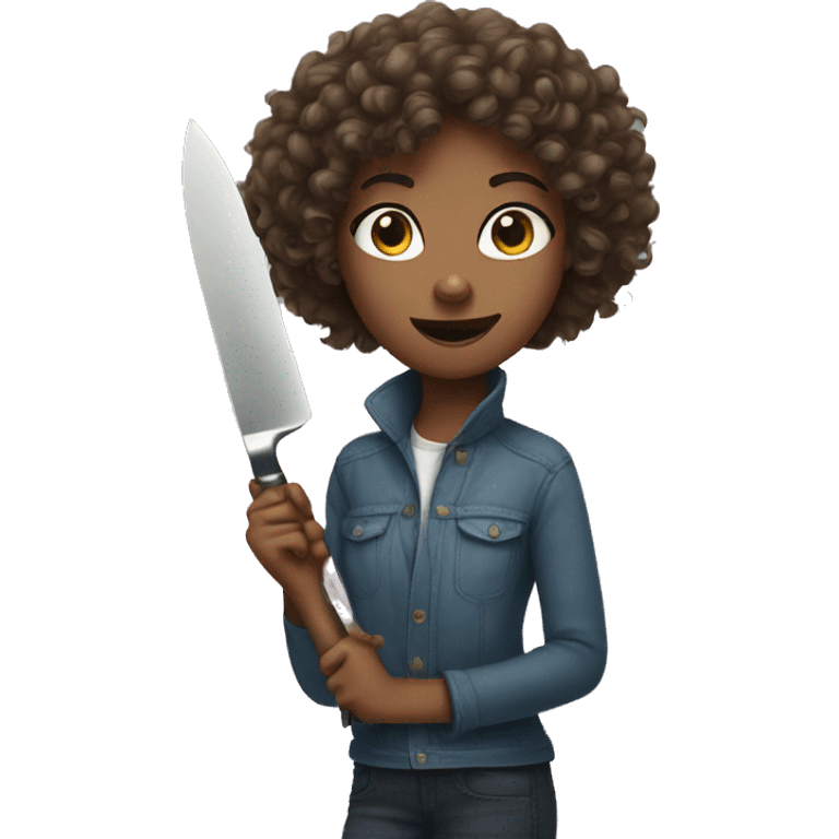 Curly hair girl with plastic knife  emoji