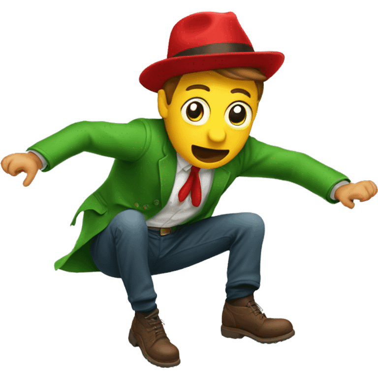 falling man, with a hat falling too, hat must be red a man clothes must be green emoji