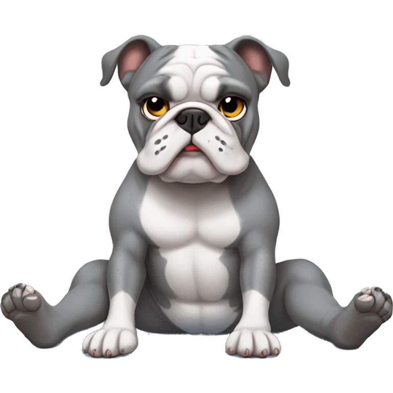 Grey bulldog doing yoga emoji