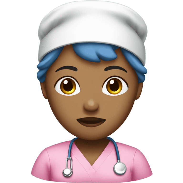 Sad nurse in blue scrubs wearing a pink scrub cap  emoji