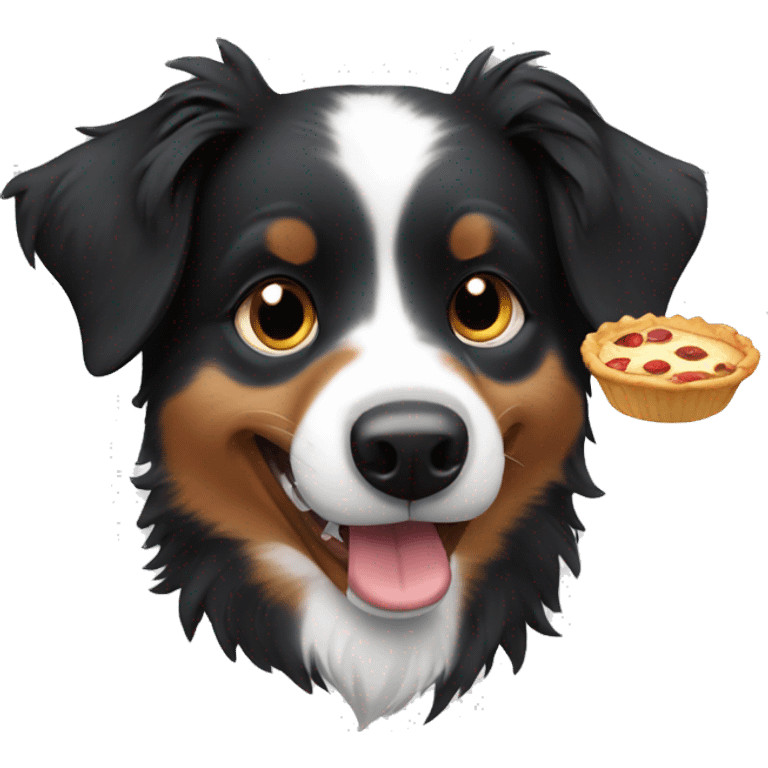 Small black australian shepherd dog eating pie  emoji