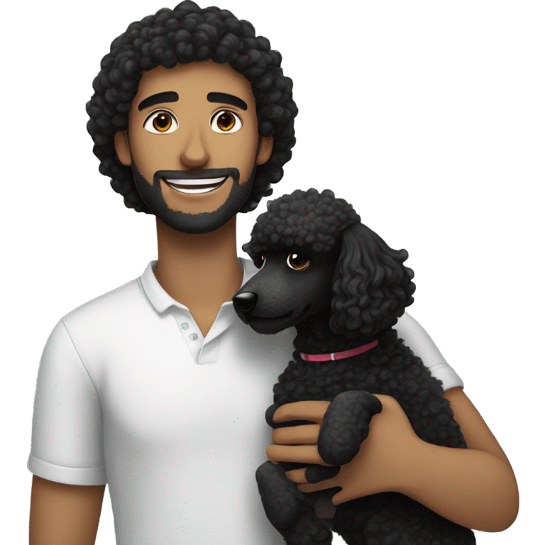 Black haired guy hugs black poodle dog  emoji