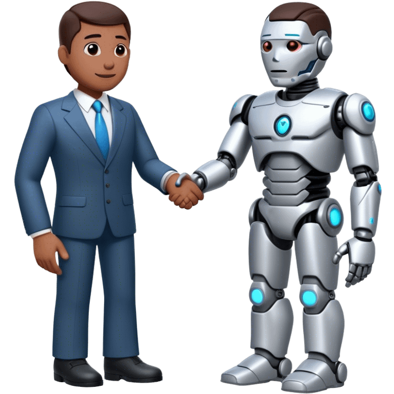 cyborg doing a handshake with business man emoji