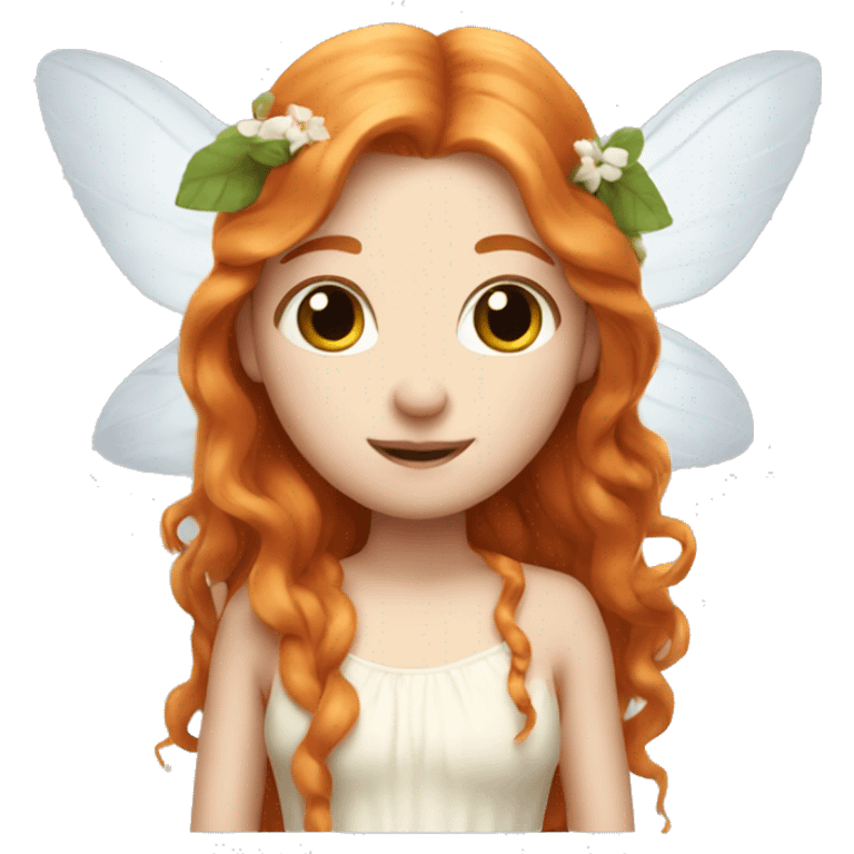 a white skin fairy, long ginger hair and wings emoji