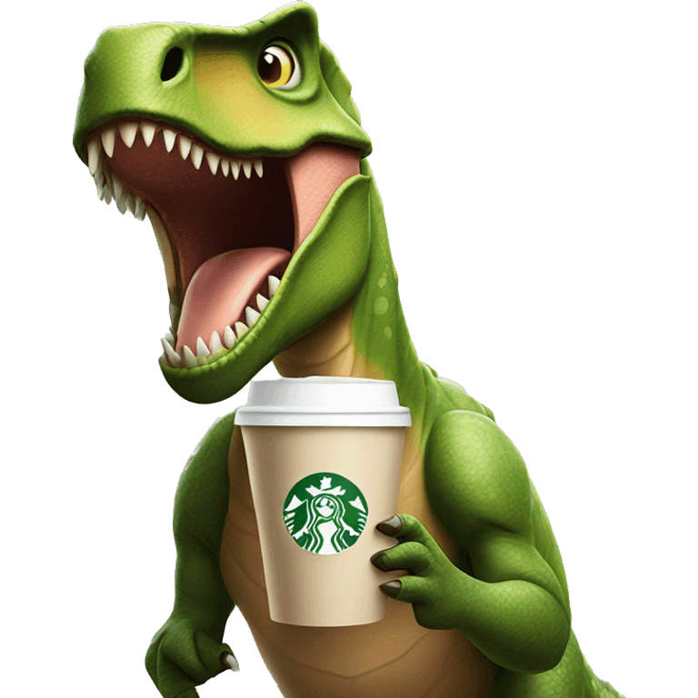 Dinosaur holding Starbucks coffee emoji