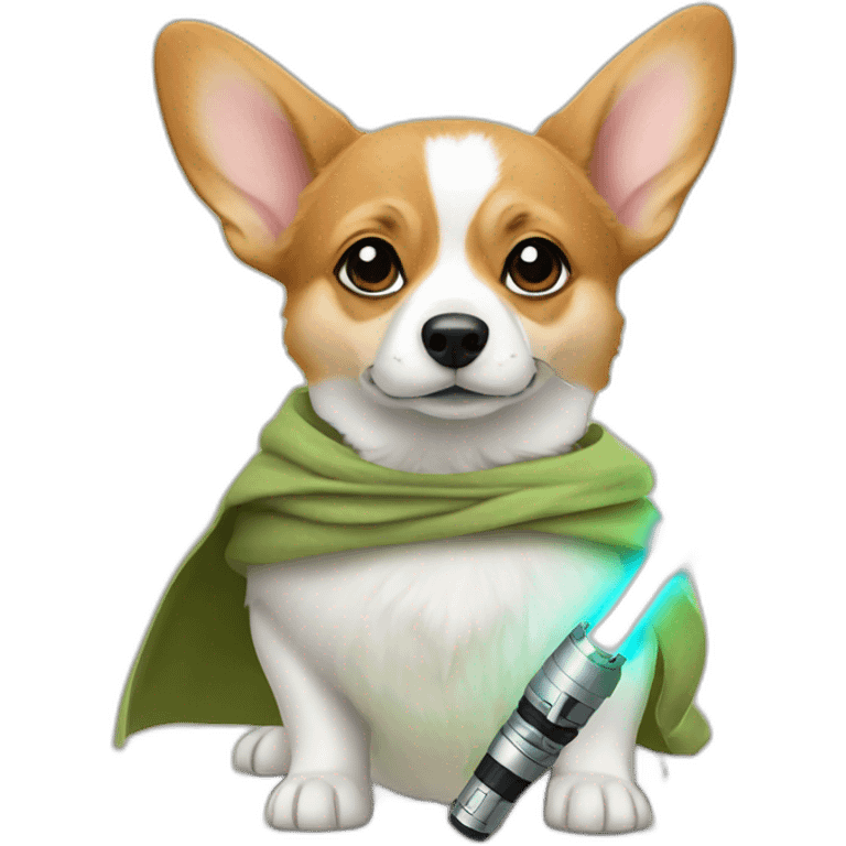 Corgi dress as yoda with light saber emoji