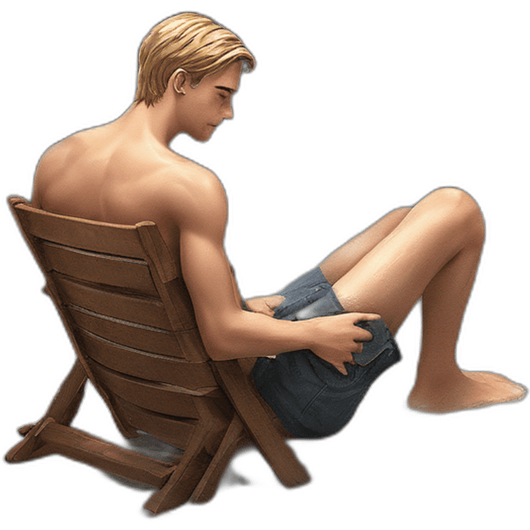boy sitting by poolside emoji AI Emoji Generator