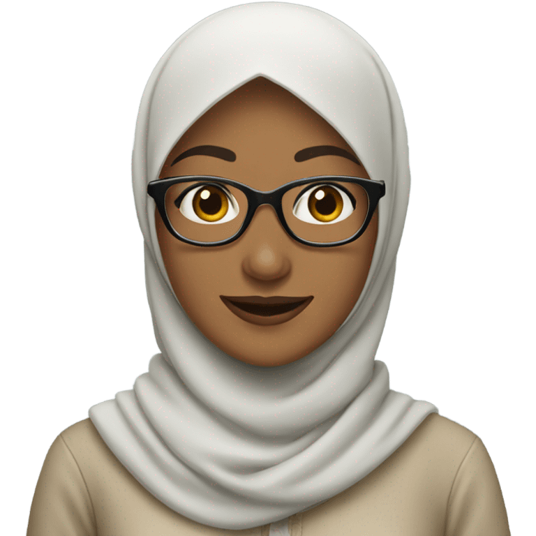 Woman smiling with hijab, glasses and jewelry emoji