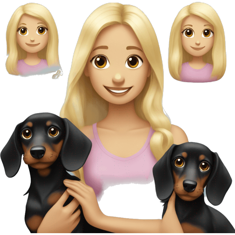 Long-haired black dachshund puppy with blonde girl emoji