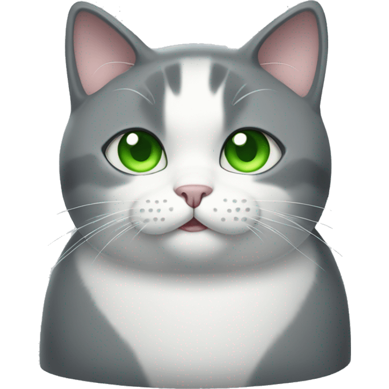 Fat gray and white cat with green eyes  emoji