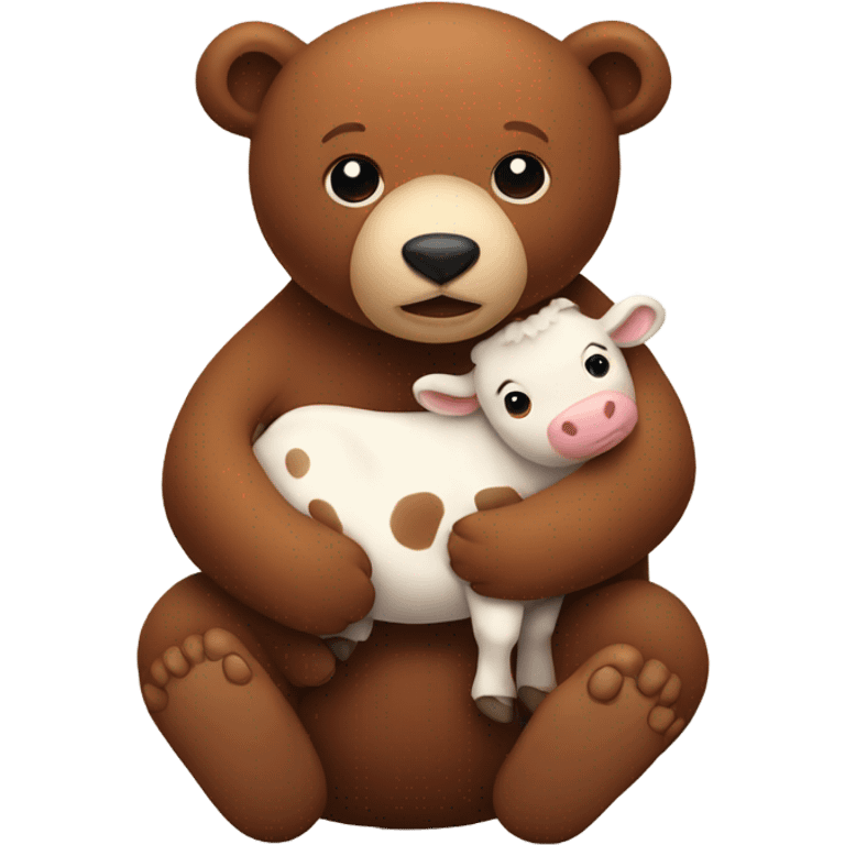 Brown bear holding baby cow emoji